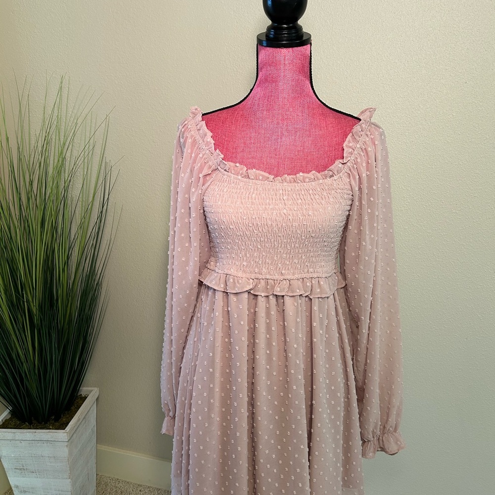 Elegant Dusty Pink Embroidery Dotted Dress